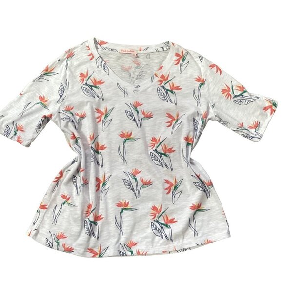 Fresh Produce Bird of Paradise Novelty Print Tee V-Neck Short Sleeve Sz M #159E - Picture 5 of 9